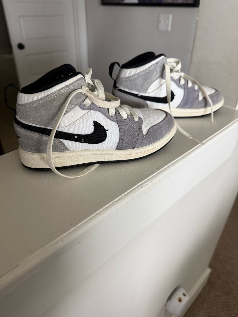 Jordan Kids' Gray, White, and Black High-Top Jordan Sneakers